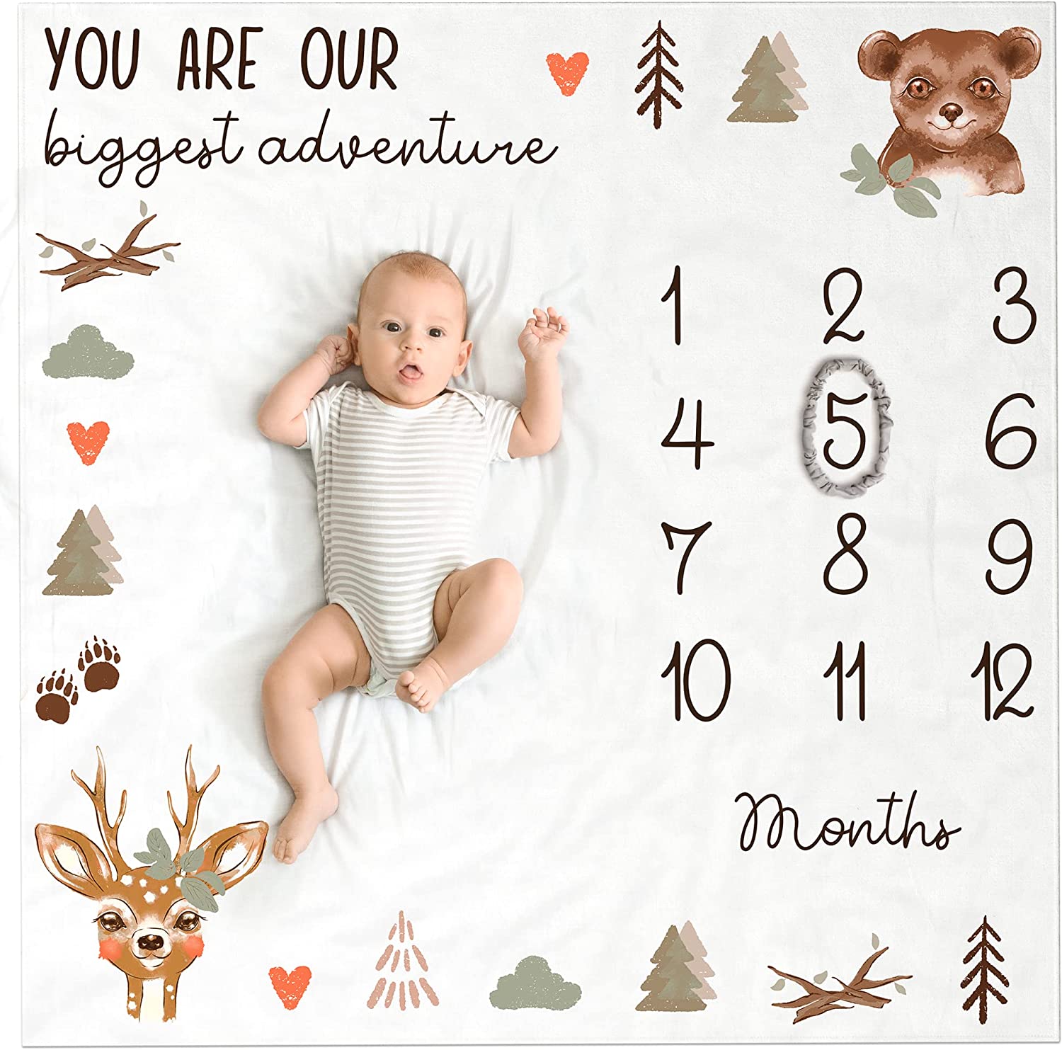 ZICOTO Modern Baby Milestone Blanket - Beautiful Woodland Friends Design for Personalized Monthly Baby Pictures - Cherish Your Adorable Babys Boy Or Girl Milestones Forever - Image 8